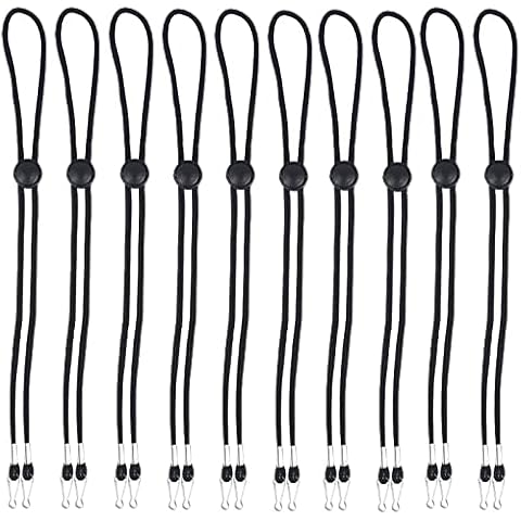 wufawutian Black Lanyards, Adjustable Length Mask Holder to Protect Ears for Kids Women Men, Mask Lanyard Bulk for ID Badges (10 PCS Black), CY-1, 12Inch Cover