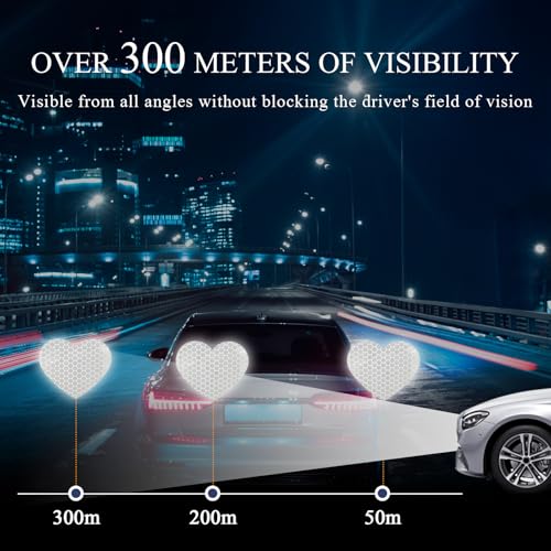 Image of 10PCS Vinyl Decal for Cars, High Intensity Reflective Sticker Night Safety Sign Bumper Decals, Waterproof Grid Vinyl Stickers Scratch Cover for Auto Window Laptop (Heart, White)