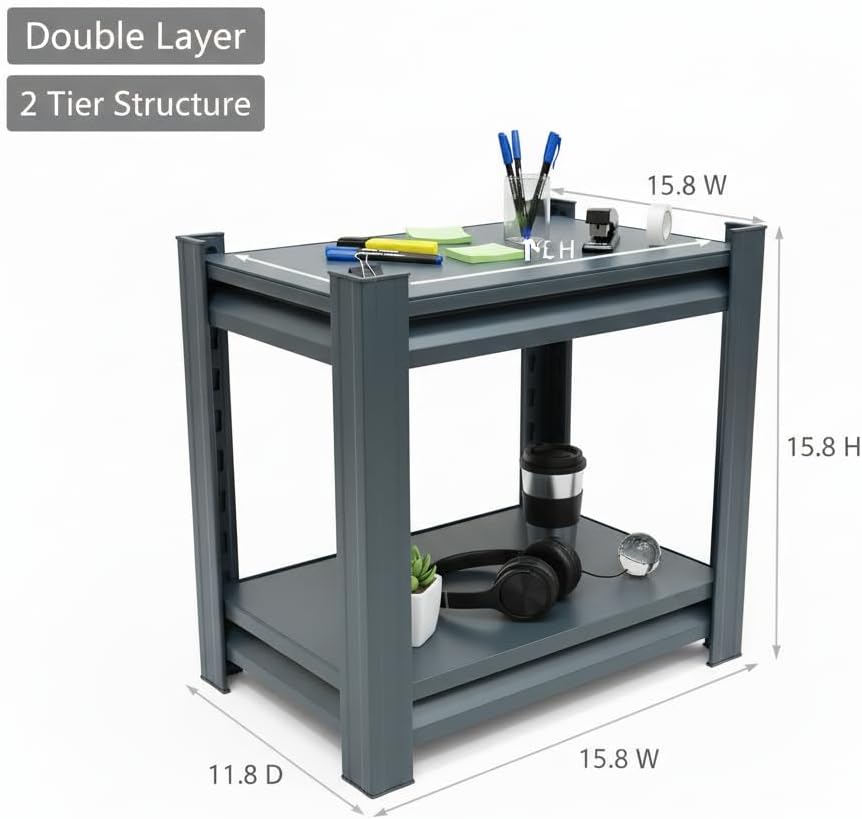Garage Shelving Adjustable Shelves Heavy Duty Storage Shelving Unit Black Steel for Office Garage Classroom Warehouse Studio 15.8" H x 15.8" W x 11.8" D 2-Tier