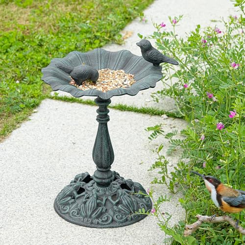 Sungmor Vintage Cast Iron Birdbath,16.1in Tall Green Lotus Leaf Shaped by Sungmor - Used condition - Image 7