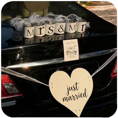 waytinflor MR & MRS Wedding Tin Can Set with Heart “Just Married”...