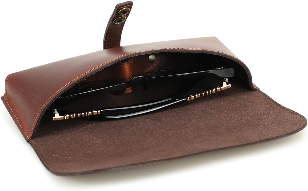 HiramPremium Leather Sunglasses Case with Microfiber Lining and Built-In Frame Protection - Secure Storage for Large Frame Eyeglasses
