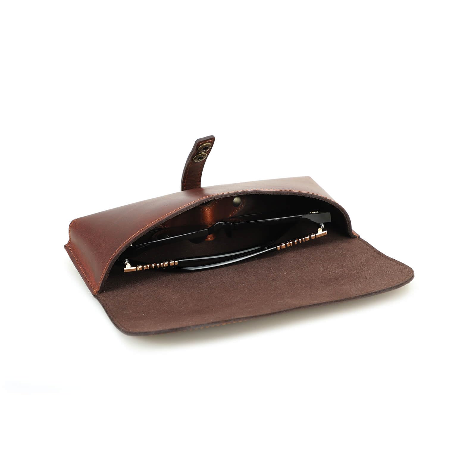 HiramPremium Leather Sunglasses Case with Microfiber Lining and Built-In Frame Protection - Secure Storage for Large Frame Eyeglasses