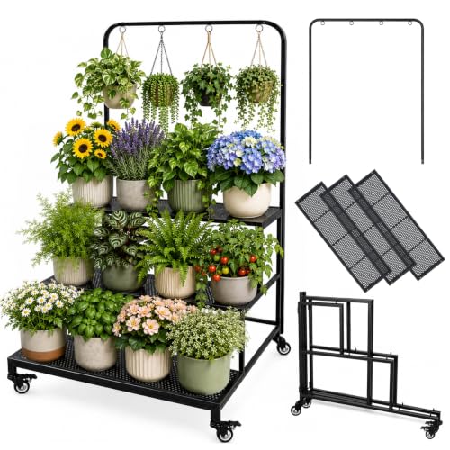 Qidejoy 3 Tiered Outdoor Plant Shelf, Folding Plant Stand, Easy Assembly by Qidejoy - Used condition - US$92.49