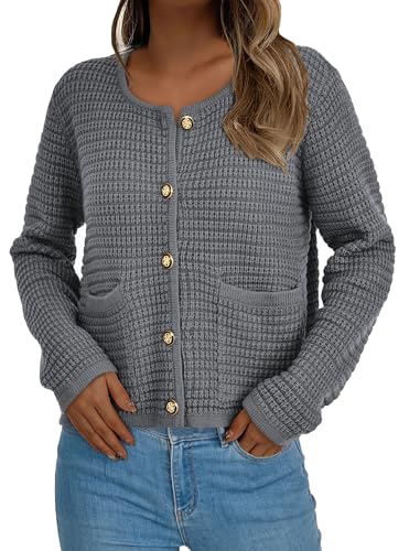 PRETTYGARDEN Women Knit Cardigan Sweaters Fall Fashion Long Sleeve Open Front Button Down Trendy Casual Jacket Winter Clothes