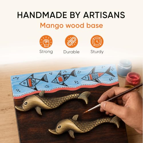 Image of Aakriti Art Creations Key Holder, O-La-La Key Hanger with Owl Mask and Beautiful Artwork | Rustic Wooden Wall Organizer with 5 Hooks| Storage Shelf For Keys, Hats | Multifunctional Entryway Decor Item