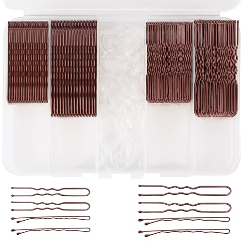 Xinfox - CARILI 300PCS Hair Pins Kit, 100PCS Bobby Pins 100PCS U Shaped Hair Pins 100 Clear Hair Bands for Women Girls, Hair Pins for Buns, 2.4 Inch and 2 Inch (Brown) - -15%