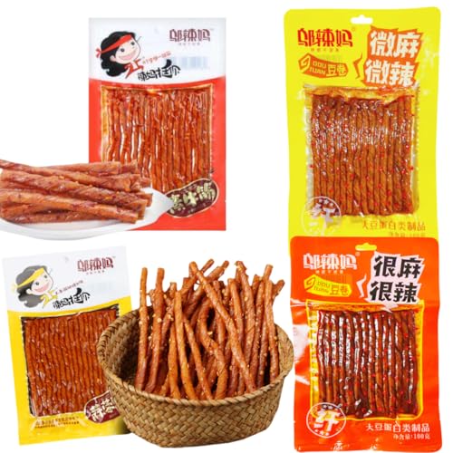 ?辣? シリーズ ラーティアオ 【 素牛筋 素羊肉串 蒜蓉豆条 素牛肉丸 蒜蓉素牛排 豆卷 很麻很辣 】 中華物産中国産 豆製品 豆類加工品 麻辣味,おつまみ,中国おやつ 間食 100g 辣条 辣條 豆條 微麻微辣豆卷 烏辣媽 ?辣? (5点, お任せ発送