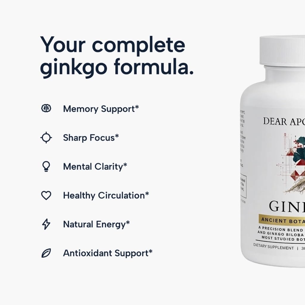 Ginkgo Biloba 720mg with Red Asian Ginseng 700mg - Memory, Focus & Brain Support - Standardized Extract, Vegan, Non-GMO, Gluten Free - 60 Capsules — Amazon image 2