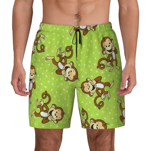Green Smart Monkey Print Mens Swim Trunks Stretch Beach Shorts Quick Dry Pockets No-Chafing Board Shorts