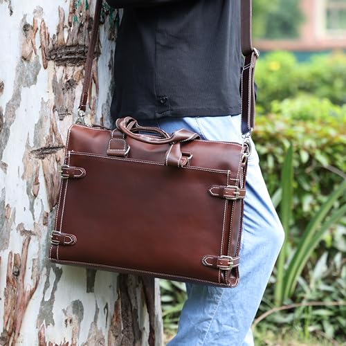 leather laptop briefcase bag for men, 3 Zipper Pockets, 2 inner Compartments, 16x12x4 inches.2