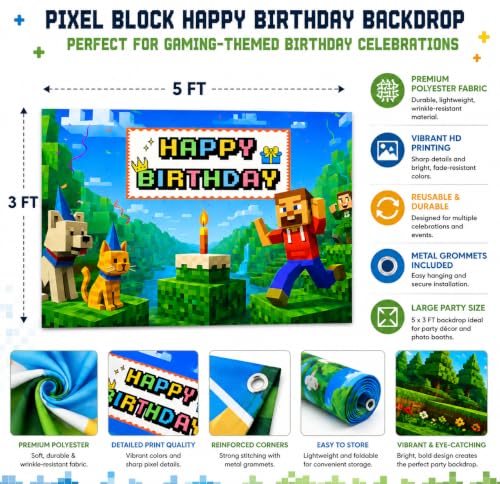 Image of Happy Birthday Banner Boy 6x4ft Birthday Sign Village Gaming Birthday Party Decorations Videogame Themed Banner Video Game Decorations Video Game Happy Birthday Backdrop for Boys