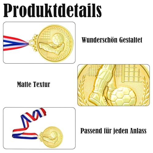 Santme 12 Stück Metall Medaillen, Gold Fußball Medaillen Auszeichnung Gewinner Medaillen für Kinder Sieger Wettbewerbe Party Dekorationen Olympischer Stil mit Halsbändern