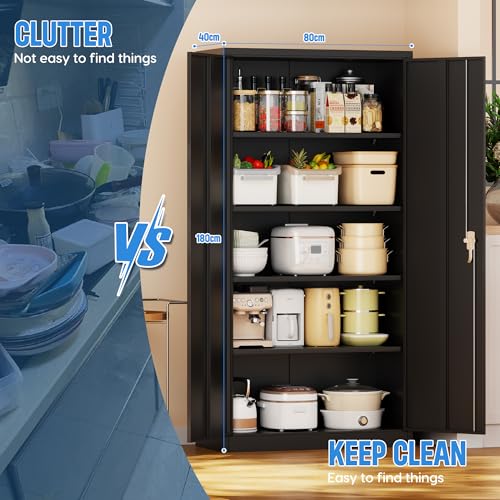 SUPEER Metal Storage Cabinet with 2 Door and 4 Adjustable Shelves,180CM Tall Steel Cabinet for Warehouse,Garage,Home,Office,Easy Assemble Required(Black) 3 SUPEER Metal Storage Cabinet with 2 Door and 4 Adjustable Shelves,180CM Tall Steel Cabinet for Warehouse,Garage,Home,Office,Easy Assemble Required(Black) - Image 3