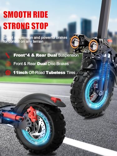 Image of Offroad Electric Scooter Adults 1200W - 37 Miles Long Range,11 inch Tubeless Tire,34Mph Fast Electric Scooters,Dual Suspension & Braking Systems,Foldable Commuter All-Terrain Escooter with Detachable Seat