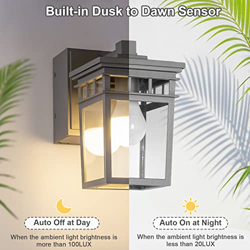 Image of Outdoor Porch Light with GFCI Outlet Built in, Dusk to Dawn Outdoor Lighting with Clear Glass Shade, Waterproof Outdoor Wall Sconce Exterior Lights for House Garage Front Door, Bulb Included(Gray) | Gray Exterior Lighting with Clear Glass Shade, Waterproof Wall Sconce for House Garage Front Door, Bulb Included