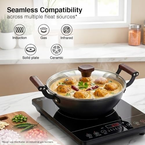 Image of Prestige Nitride Lightweight Cast Iron Kadai 24cm /2.4L with Glass Lid | Castlite Series | Durable & Easy to Clean | Enamel Coated | Gas & Induction Compatible | 15Y Product Warranty
