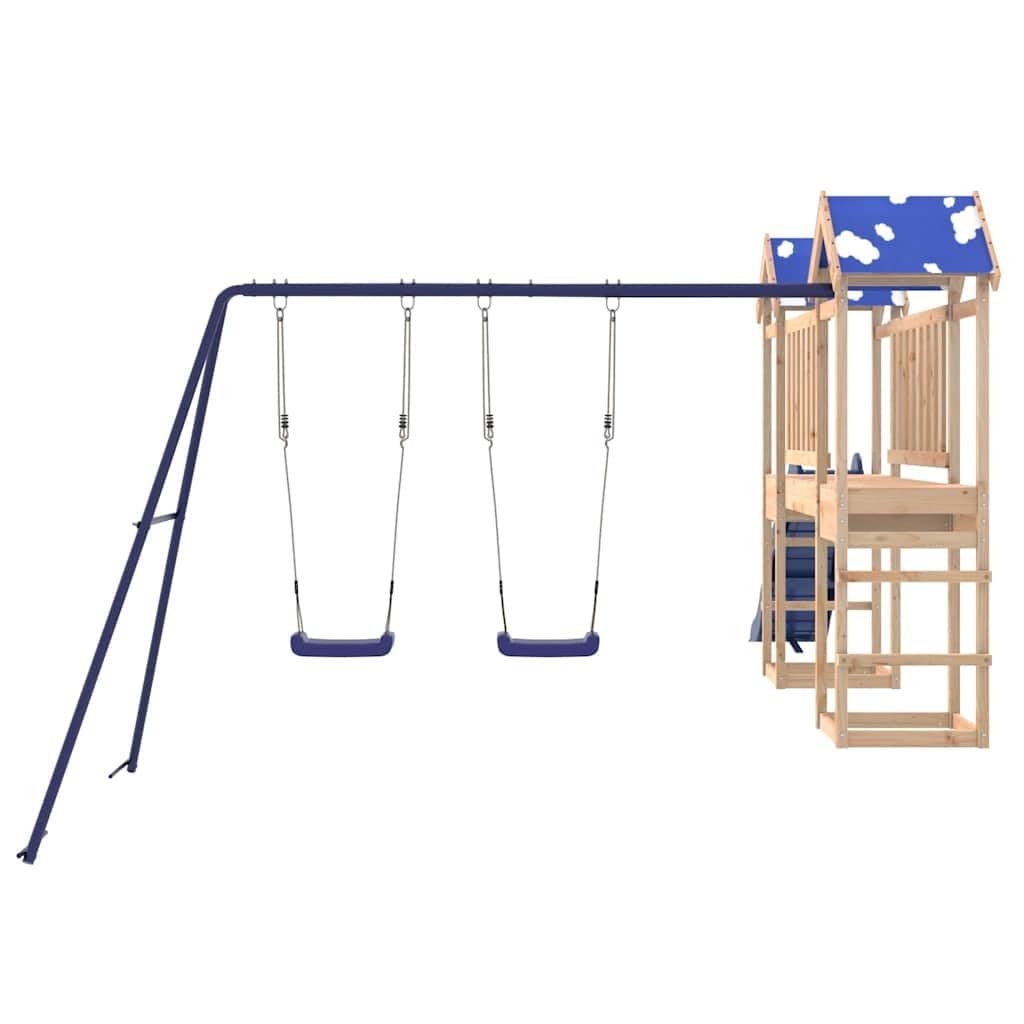 Spielturm Massivholz Kiefer Kinderspielhaus mit Wellenrutsche Doppelschaukel und Sandkasten Gartenspielgerät für Kinder 3-8 Jahre Outdoor Holzspielplatz mit Wolkendach und Klettergerüst