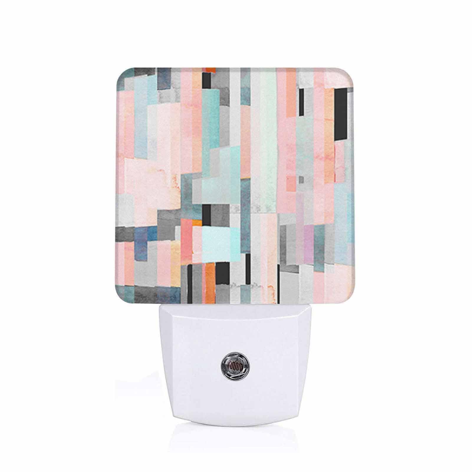 Chrobak LED Night Light,Colorful Geometric Stripes LED Night Light Plug into Wall with Dusk to Dawn Light Sensor White Energy Efficient Nightlight for Bedroom Bathroom Hallway Living Room Kitchen