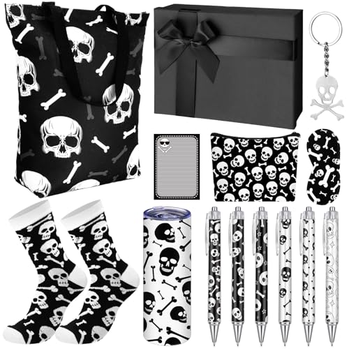 Wonderjune 14 Set Halloween Basket Gift for Women- Skeleton Gifts Box for Girls Kids Teens Mom Friend Sister