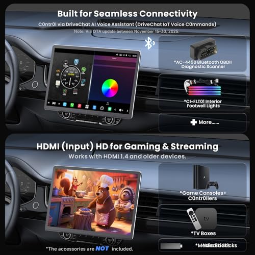 Image of 14.1 inch QLED Touchscreen Single & Double DIN Android AI Car Stereo, with Dashcam, Emergency Lock, GPS Tracking, 7.1.2 Audio, 4V RCA, HDMI in, 4G LTE, 8G+128G, Wireless CP&AA, ADS Protocol, X10G141E
