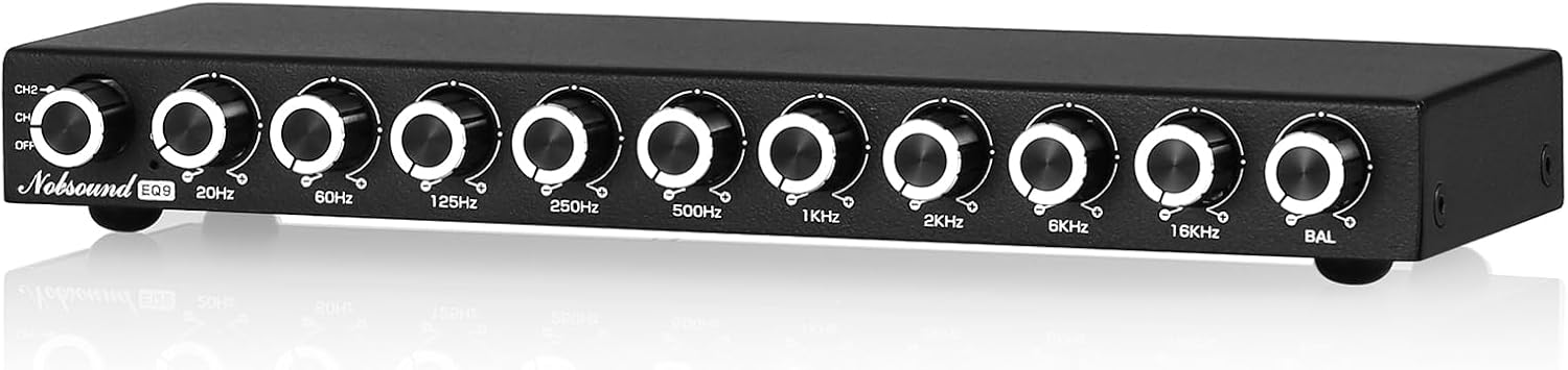 Nobsound 9-Band Stereo EQ Preamp: HiFi Equalizer Audio Processor with Tone Controls | 111dB SNR | 0.001% THD | 2 RCA in/Out | for Home Stereo Audiophiles (EQ9)