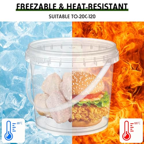 Mifoci 50 Pcs Food Clear Bucket Plastic Gallon Bucket Round Reusable Ice Cream Containers with Lids and Handles Airtight Clear Plastic Tub Freezer Reusable Pail for Popcorn Kitchen Drinks Home(24oz)