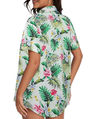 Image of Women Hawaiian Shirt Button Down Summer Tops Beach Short Sleeve Blouse