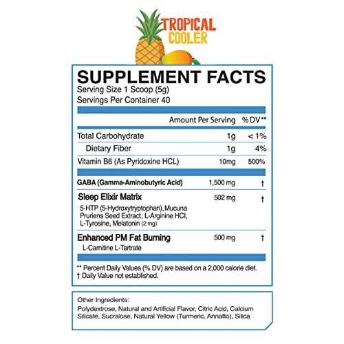 eFlow Nutrition Elixir PM - Night time Fat Burner and Natural Sleep Support - GABA, l-carnitine, melatonin, Sleep & Relaxation, pm Weight Loss - Tropical Cooler (40 Servings) - Image 3