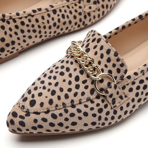 Image of Tilocow Metal Chain Loafers for Women Pointed Toe Slip on Flats Comfortable Fashion Work Shoes