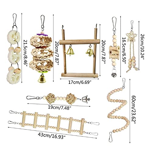 Vogelspeelgoed 8 stks/set Bird Parrot Toys Houten Hangende Swing Hangmat Climbing Ladders zitstokken voor kleine… - Afbeelding 4