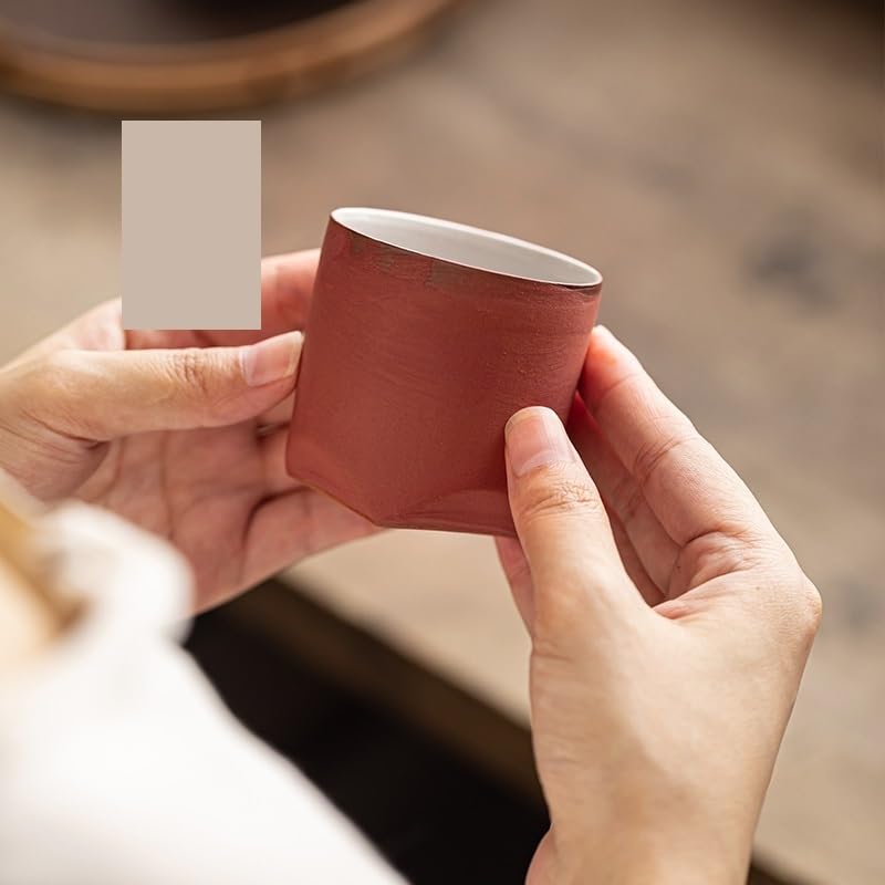 TEESONG Tazze da Viaggio Tazza da tè in ceramica rossa Set cinese retrò fatto a mano in gres, tazza ospite, singola