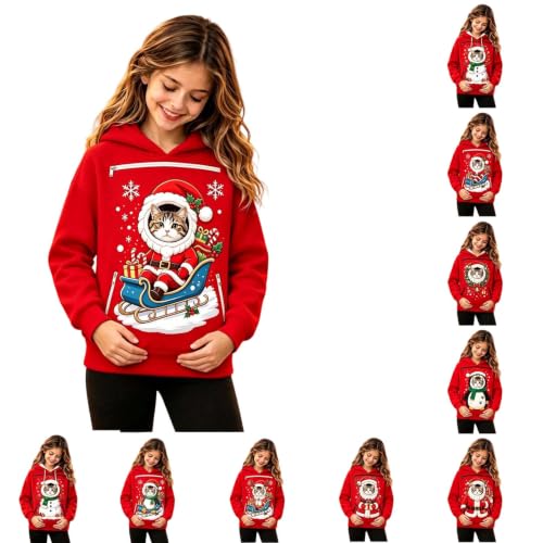 Girls Christmas Cat Dog Pouch Hoodie Pet Carrier Zip Pullover Sweatshirt - image 1
