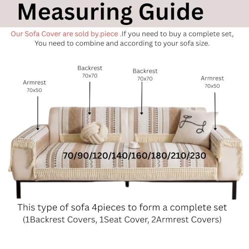 Image of HOMETHREADS Innovative European Premium Style Anti Slip Cotton Sofa Cover Mat with PVC Backing for Non-Slip Comfort (Beige, 1 Seater Large | 70x90cm)