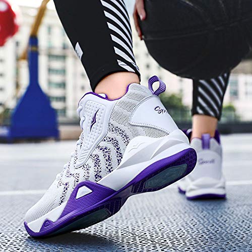 Welrung Women's High Top Lightweight Fly-Weaving Running Jogging Sneakers Basketball Shoes For Youth Size 5.5 White Purple #TOP6