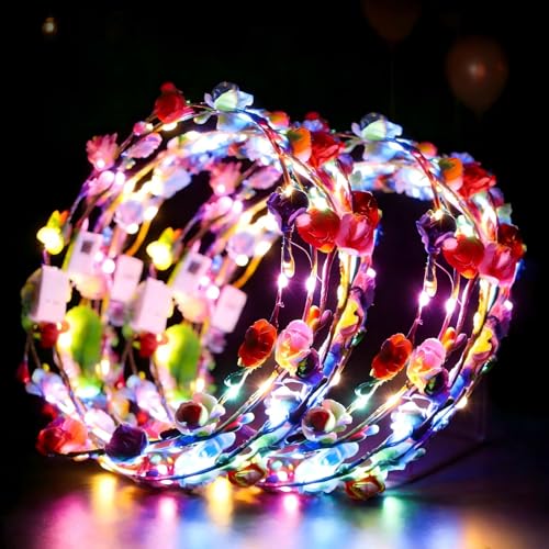 Couronne de fleurs à LED avec chaînes de lanterne lumineuses - Bijou de cheveux pour femmes et enfants Multicolore - Convient pour Halloween, mariages,...