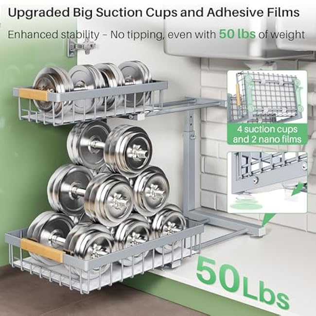 Pull out Cabinet Organizer, 1 Pack Under Sink Organizer, Slide out Metal Kitchen Cabinet Organizers Drawer Shelf, Sliding Storage Shelves for Kitchen Bathroom Pantry Closet Organization Rack(Grey)