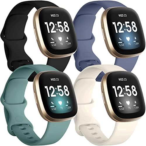 Getino Bands Compatible with Fitbit Sense and Fitbit Versa 3, Soft Waterproof and Durable Classic Silicone Sport Strap, Adjustable Replacement Wristbands for Women Men, Large Small