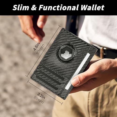 oriver AirTag Wallet for Men, Slim RFID Blocking Front Pocket Credit Card Mens Wallet Holds 8 Cards & Cash, Minimalist Small Wallet with AirTag Holder,Gift for Men(Carbon Fiber Black)3