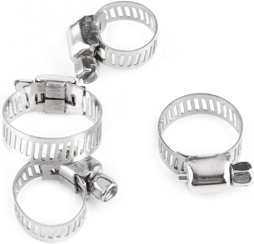 10pcs Adjustable Iron Galvanized Drive Hose Clamps - Heavy Duty Metal Pipe Clips for Fuel Line, Tube(8-25mm)(8-12mm)