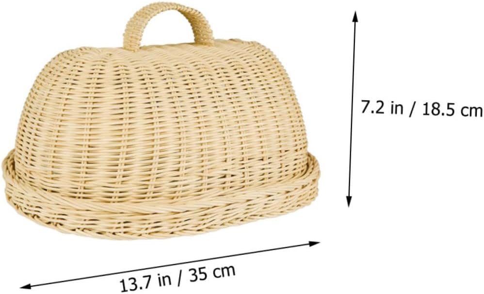 GARVALON Rattan Food Cover and Storage Tray Set, Handwoven Protective Fruit and Bread Basket, White Rattan Kitchen Fruit Cover for Dining and Serving