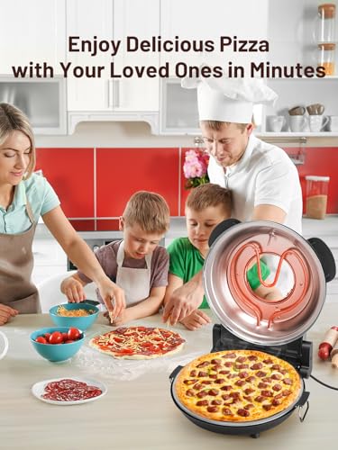 Image of KEENSTAR Pizza Oven Indoor 12-Inch, Countertop Glazed Ceramic Stone Pizza maker with Adjustable Timer, 1200W Heat up to 800F, Electric Pizza Cooker with Viewing Window Baked Pizzeria Style at Home