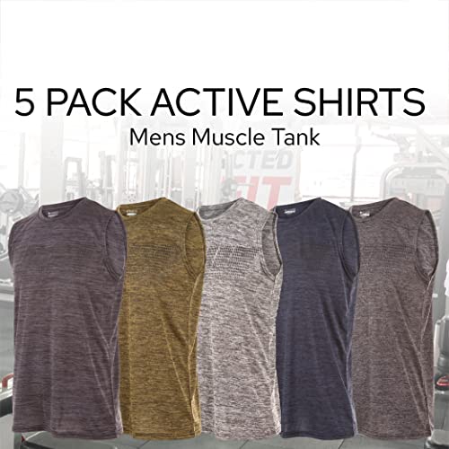 Essential Elements 5 Pack: Men's Active Quick-Dry Athletic Workout Training Gym Muscle Sleeveless Tank Top