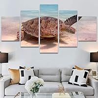SIGNWIN 5 Panel Canvas Wall Art Modern Art Multicolor Nautical Photography Relax/Calm Reptiles Turtle for Home Decorations Ready to Hang - 60