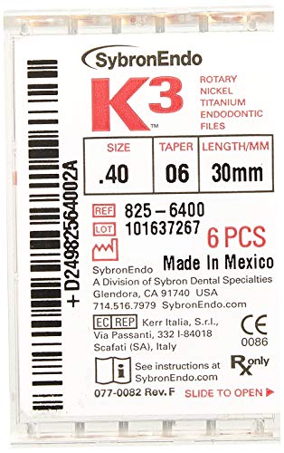 SybronEndo 822-8253 Twisted NiTi Endo File, 25 Tip Size, 0.08 mm Taper, 23 mm Length, Red, Pack of 3 (Pack of 3)