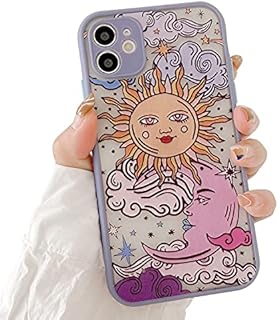 Compatible with iPhone 11 for Girl Woman,Cute Sun Moon Cartoons Pattern Slim Design, Protective Hard PC Back with Soft Shockproof TPU Bumper Phone Case for iPhone 11- Purple