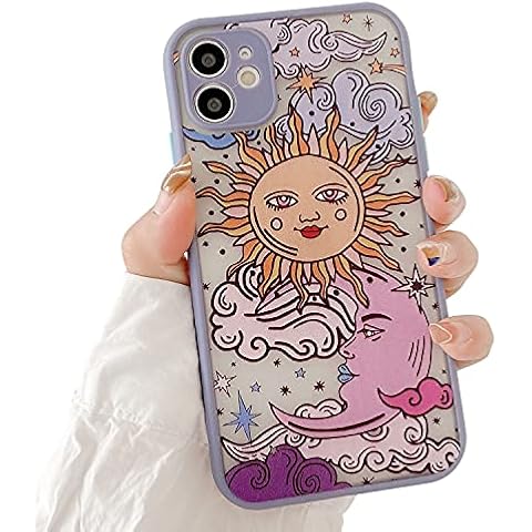 Compatible with iPhone 11 for Girl Woman,Cute Sun Moon Cartoons Pattern Slim Design, Protective Hard PC Back with Soft Shockproof TPU Bumper Phone Case for iPhone 11- Purple Cover