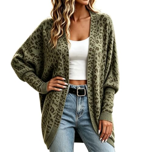 Batwing Long Cardigan Sweaters for Women Leopard Print Lightweight Sweaters - image 2