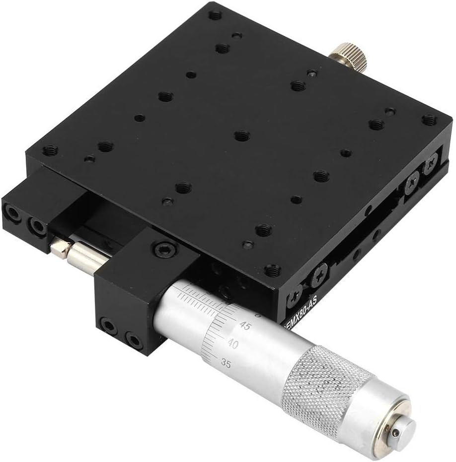 Keenso X Linear Stage SEMX80-AS Micrometer Manual Precision Linear Translation Stage Displacement Trimming Bearing Sliding Table X Axis 80x80mm Black Aluminium Alloy Platform Size