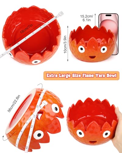 Image of Coopay Flame Yarn Bowl for Crocheting /Knitting, Cute Yarn Storage Bowl with 7PCS Yarn, Large Size Ceramic Yarn Bowl Crochet Knitting Bowl for Beginners, Great Knitting Crochet Gift (7in)